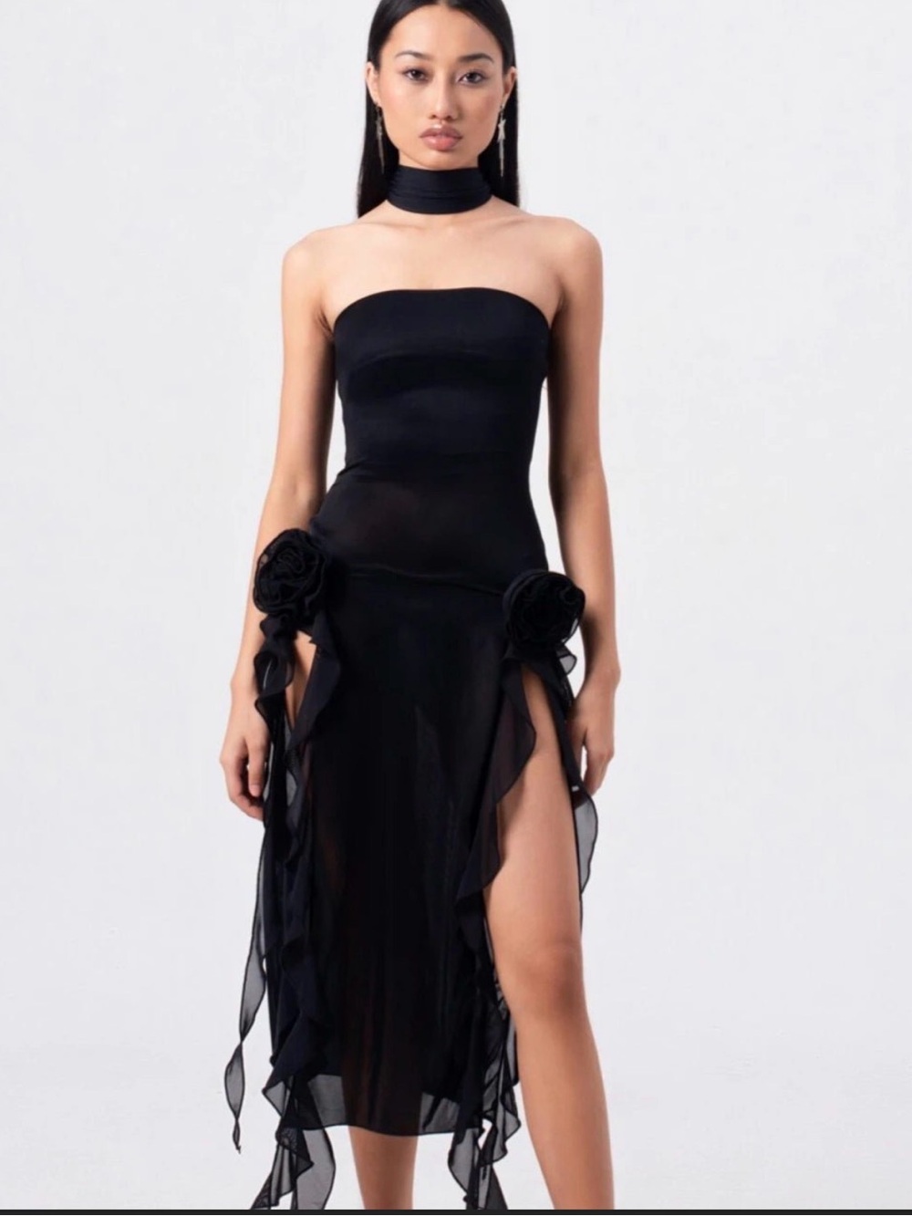 Fanci Club black tube dress with floral detail
